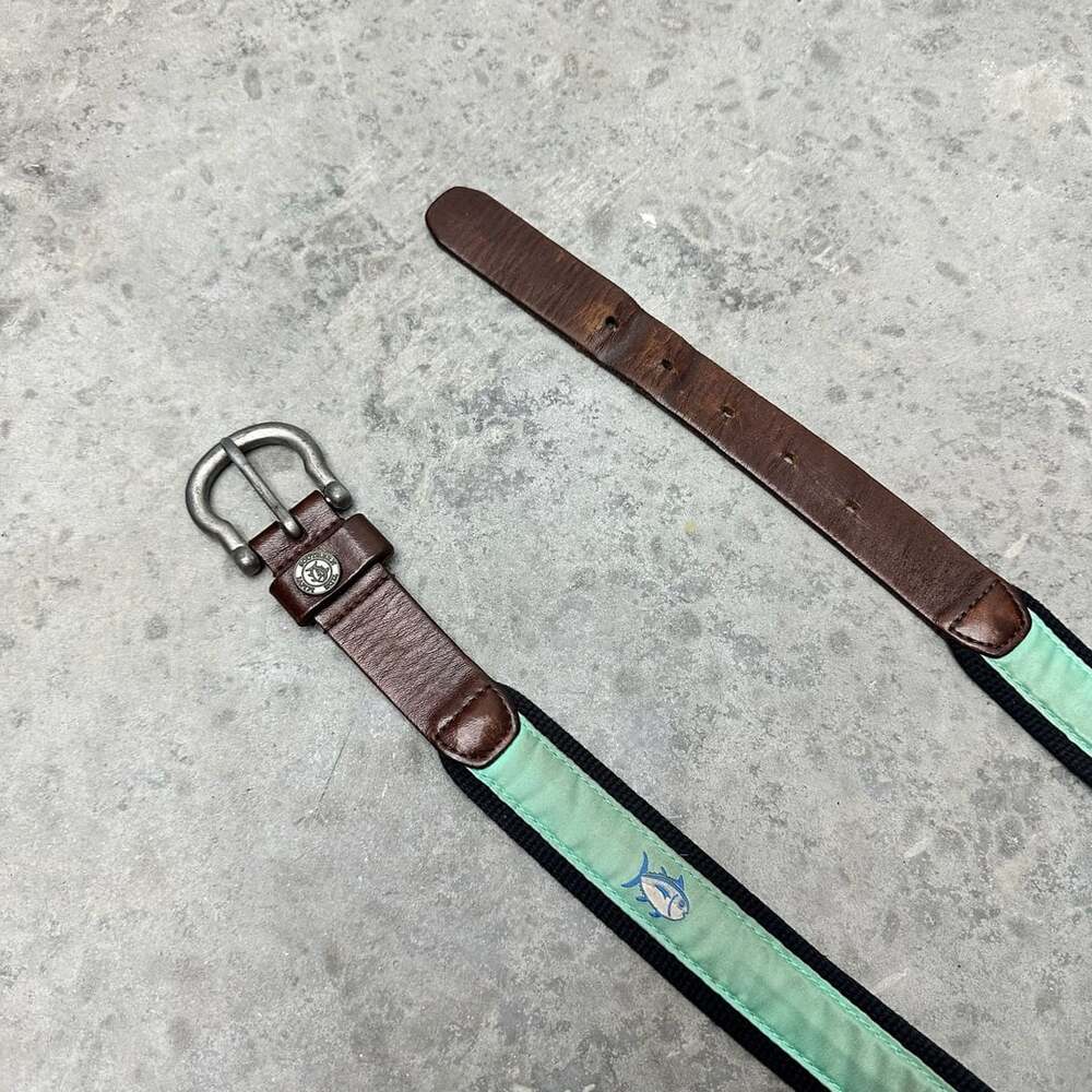 Southern Tide Sea Glass Blue Leather Belt - Size 30